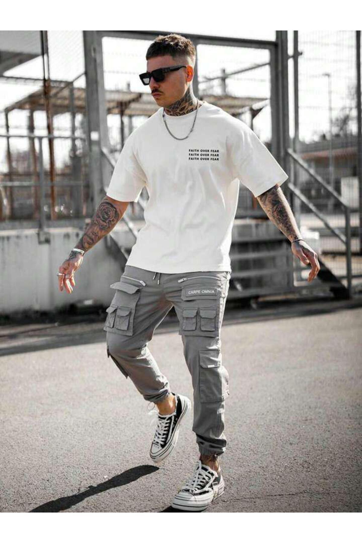 FAITH OVER FEAR Baskılı Oversize Pamuklu Tshirt T-Shirt Tşört Tişört