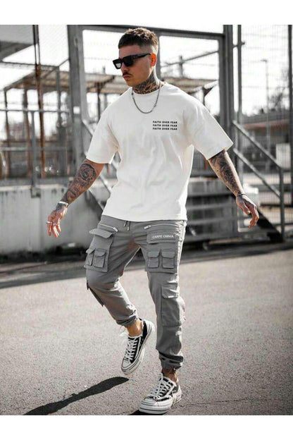 FAITH OVER FEAR Baskılı Oversize Pamuklu Tshirt T-Shirt Tşört Tişört