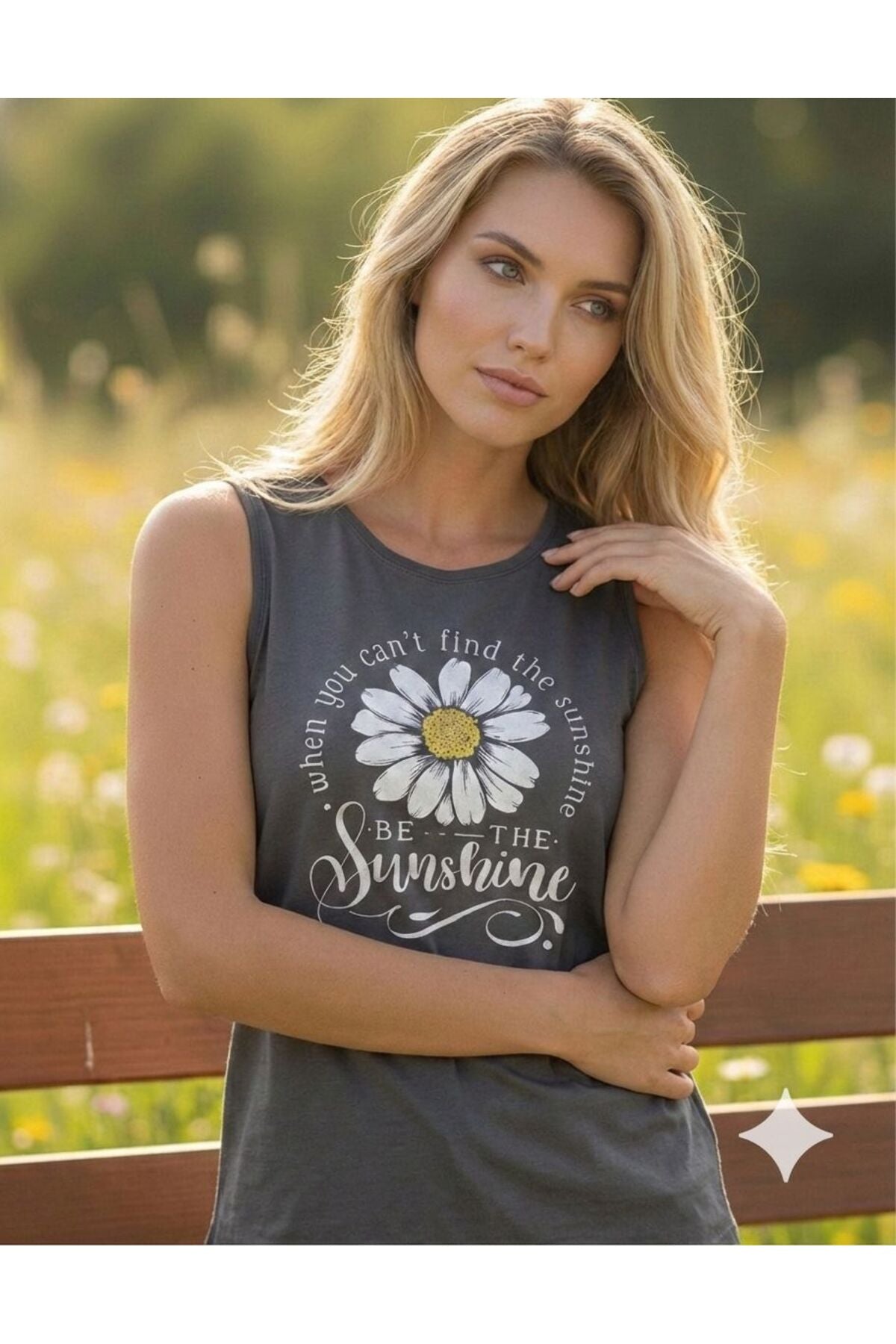 BE THE SUNSHİNE Baskılı Kadın Omuzu Açık Askılı Atlet T-shirt
