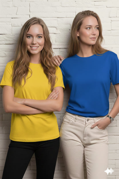 2'li Paket Kadın Regular Kalıp Pamuklu Bisiklet Yaka Basic T-Shirt