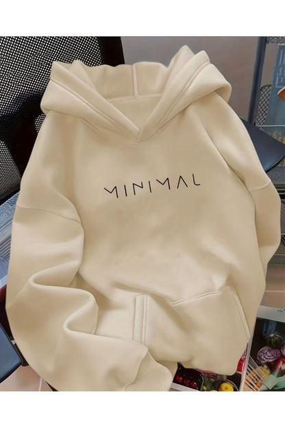 MİNİMAL BASKILI KAPÜŞONLU SWEATSHİRT