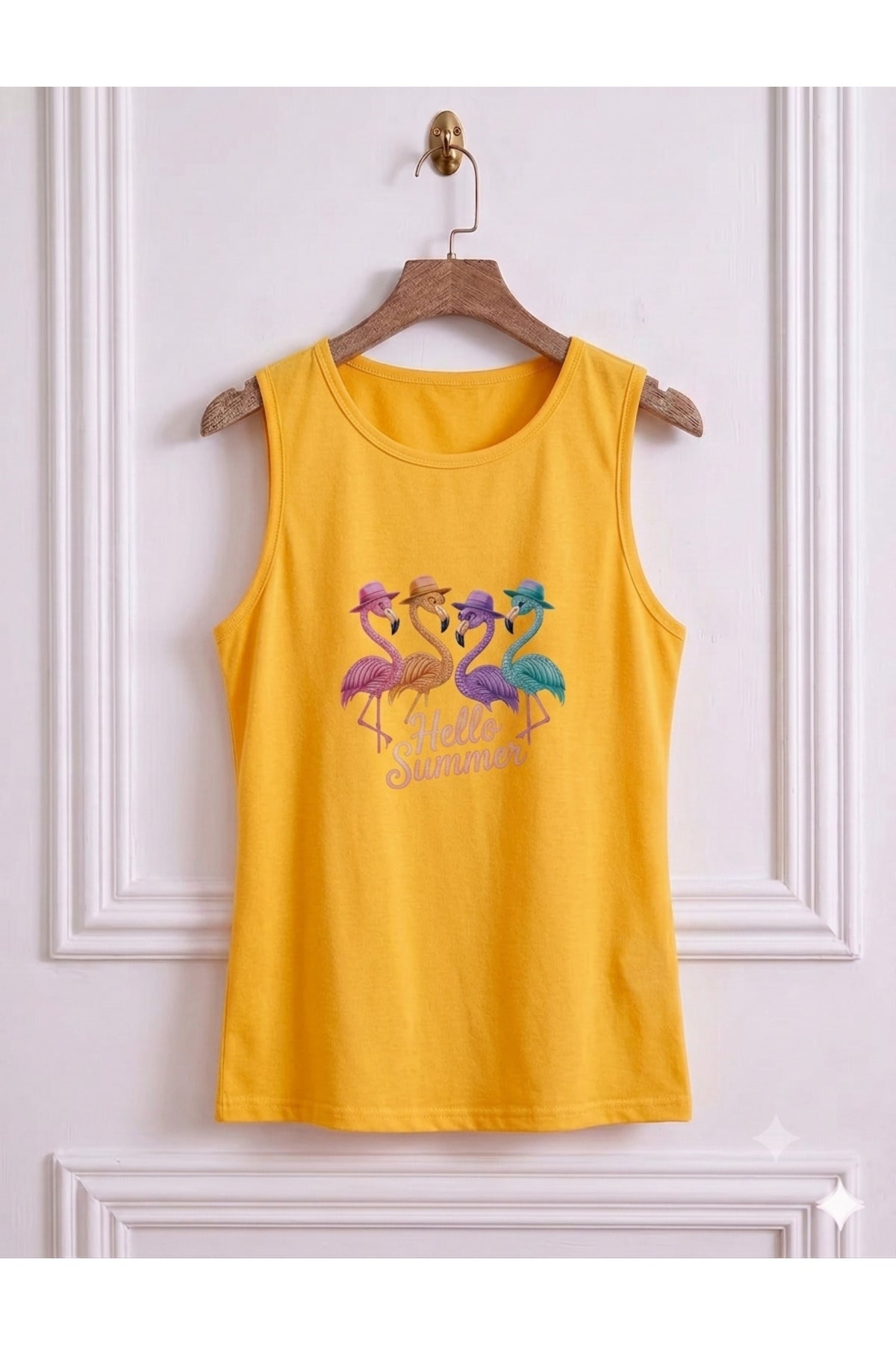 FLAMİNGO Baskılı Kadın (Omuzu Açık) Askılı Kolsuz Tshirt