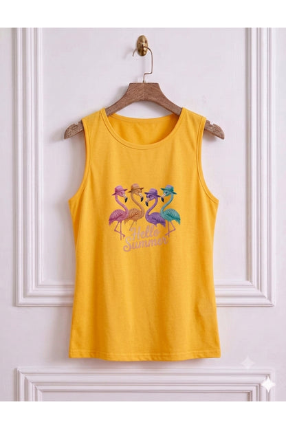 FLAMİNGO Baskılı Kadın (Omuzu Açık) Askılı Kolsuz Tshirt