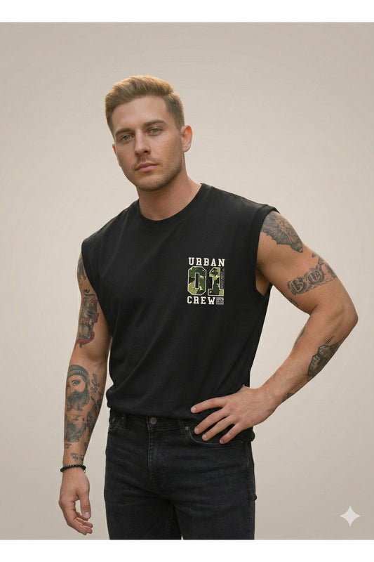 01 URBAN Baskılı SIFIR KOL T-Shirt