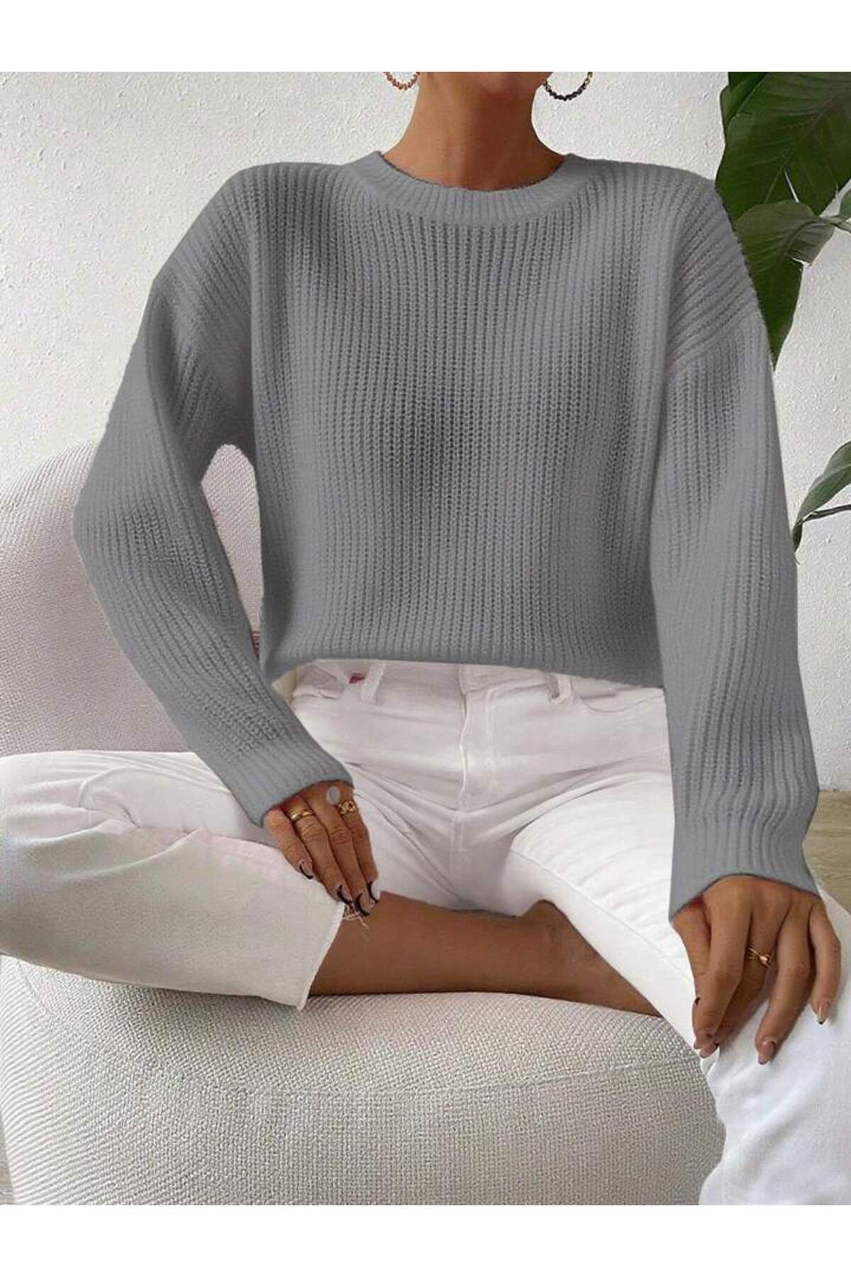 TRİKO Örme Oversize Bisiklet Yaka Kazak BTK