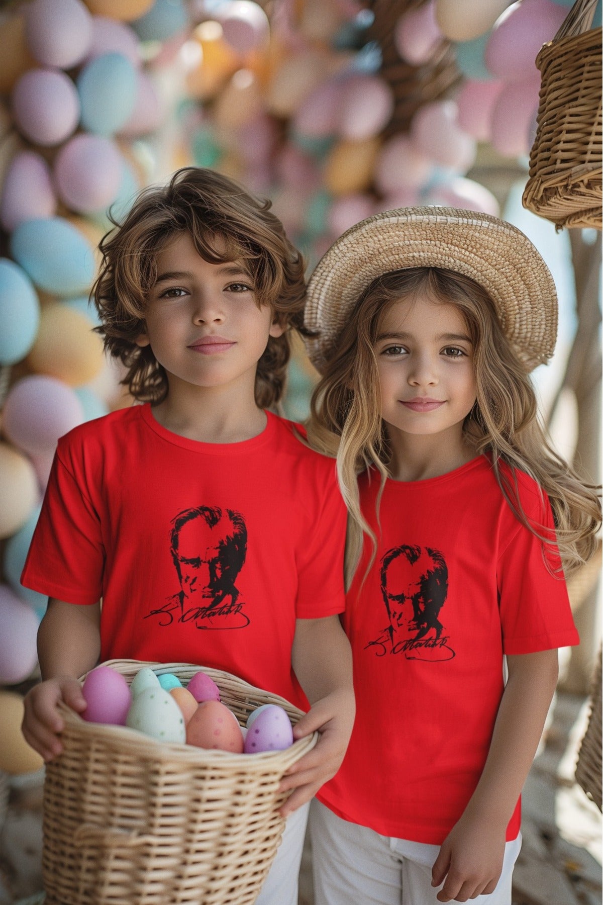 ATATÜRK Baskılı İKİLİ TAKIM Bisiklet Yaka Pamuklu ÇOCUK T-shirt