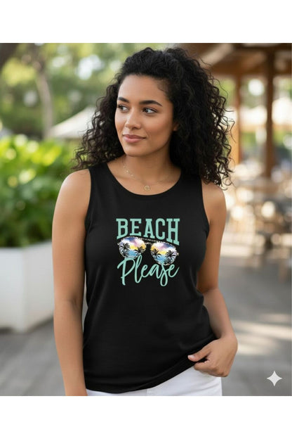 Beach Please Baskılı Kadın Siyah Omuzu Açık Askılı Yazlık Pamuklu T-shirt