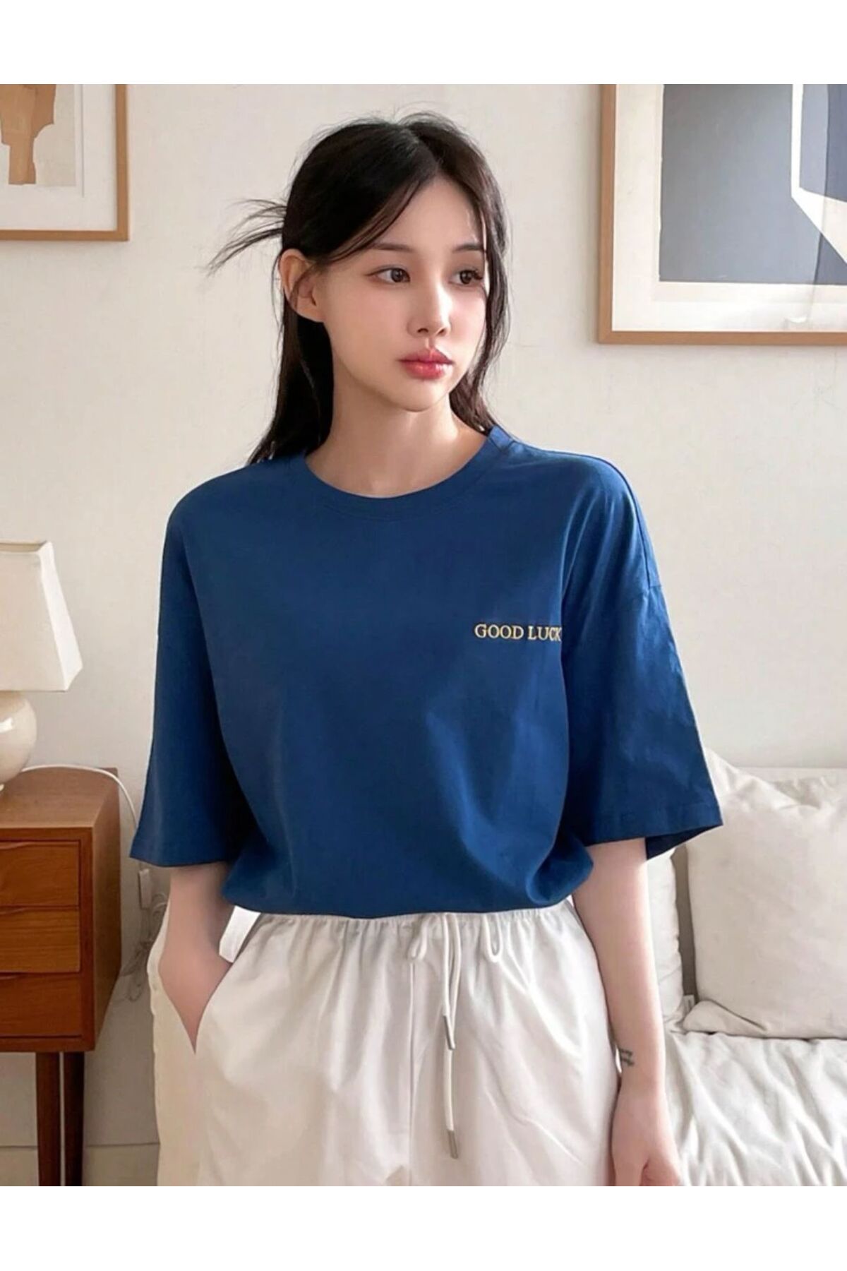 GOOD LUCK Baskılı Pamuklu Kısa Kol (Oversize) Tshirt