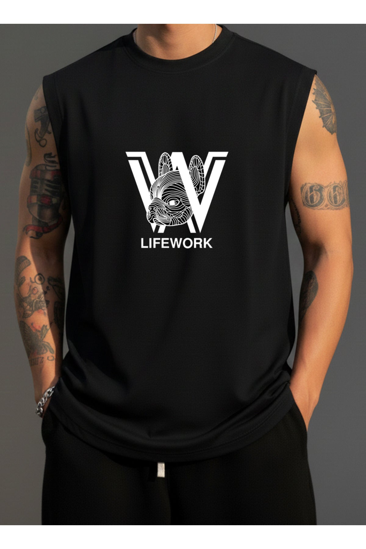 Erkek Sıfır Kol MİX Baskılı T-Shirt