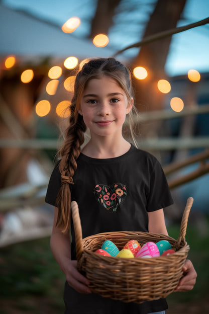 Kız Çocuk Relax (KALP) Baskılı Bisiklet Yaka Pamuklu T-shirt