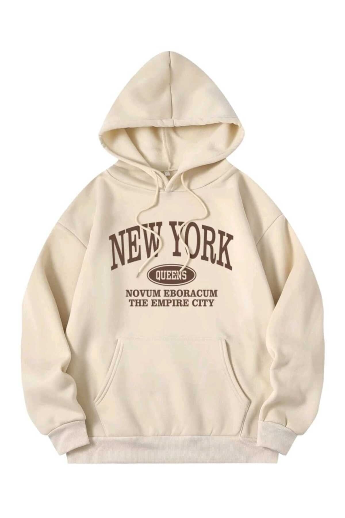 New York Queens Sweatshirt Hoodie Kapşonlu Pamuk Oversize