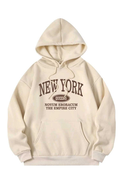 New York Queens Sweatshirt Hoodie Kapşonlu Pamuk Oversize
