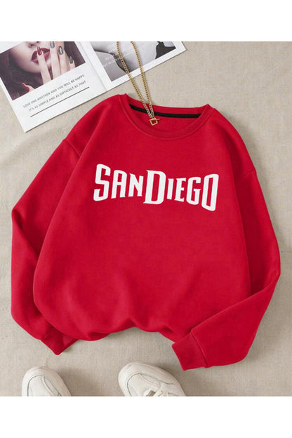 SANDIEGO Baskılı Oversize Kalıp Bisiklet Yaka Sweatshirt
