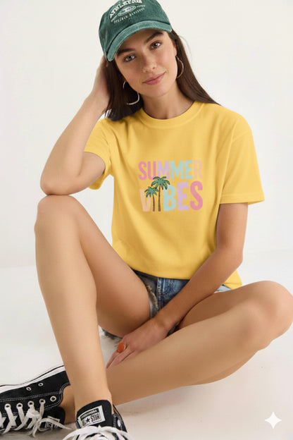 SUMMER VİBES Kadın Bisiklet Yaka Pamuklu Regular Kalıp Tshirt