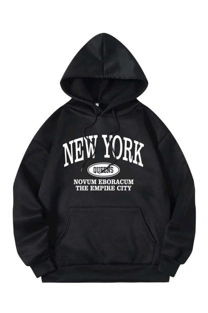 New York Queens Sweatshirt Hoodie Kapşonlu Pamuk Oversize
