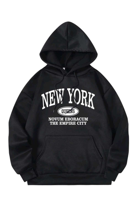 New York Queens Sweatshirt Hoodie Kapşonlu Pamuk Oversize