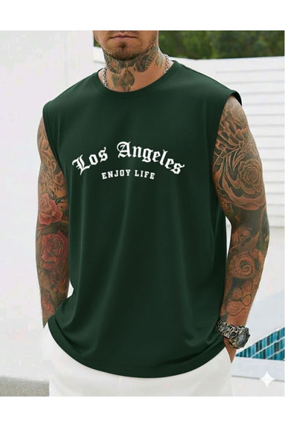 LOS ANGELES ENJOY LIFE Baskılı Erkek Sıfır Kol Sporcu Tshirt