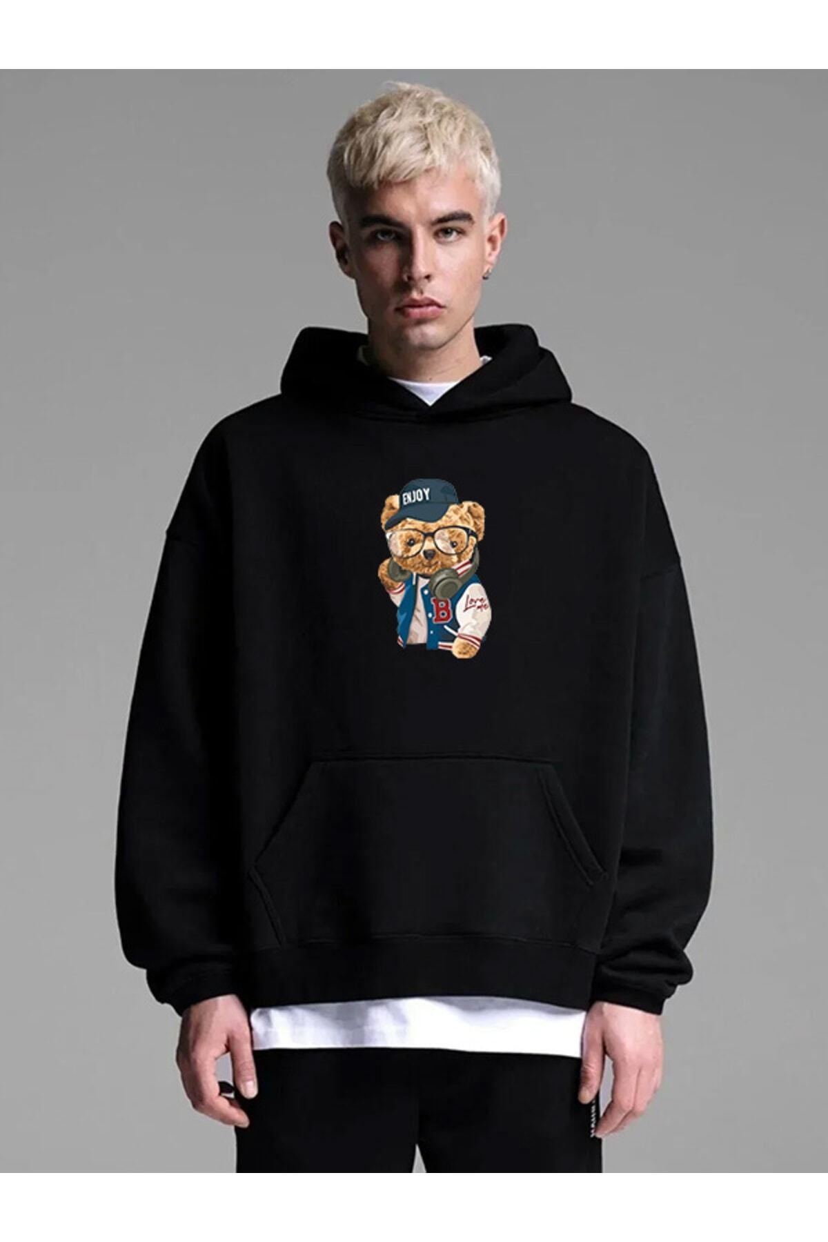 Baskılı Siyah Normal Kalıp Sweatshirt Teddy Cool