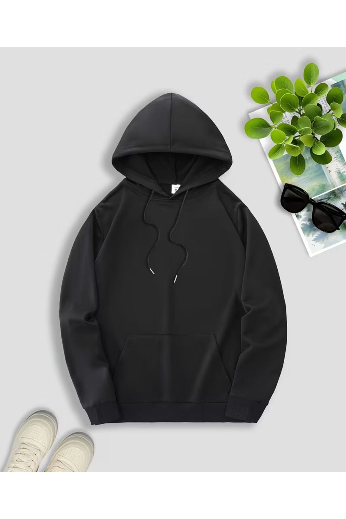 ERKEK KAPÜŞONLU DÜZ BASKISIZ SWEATSHİRT