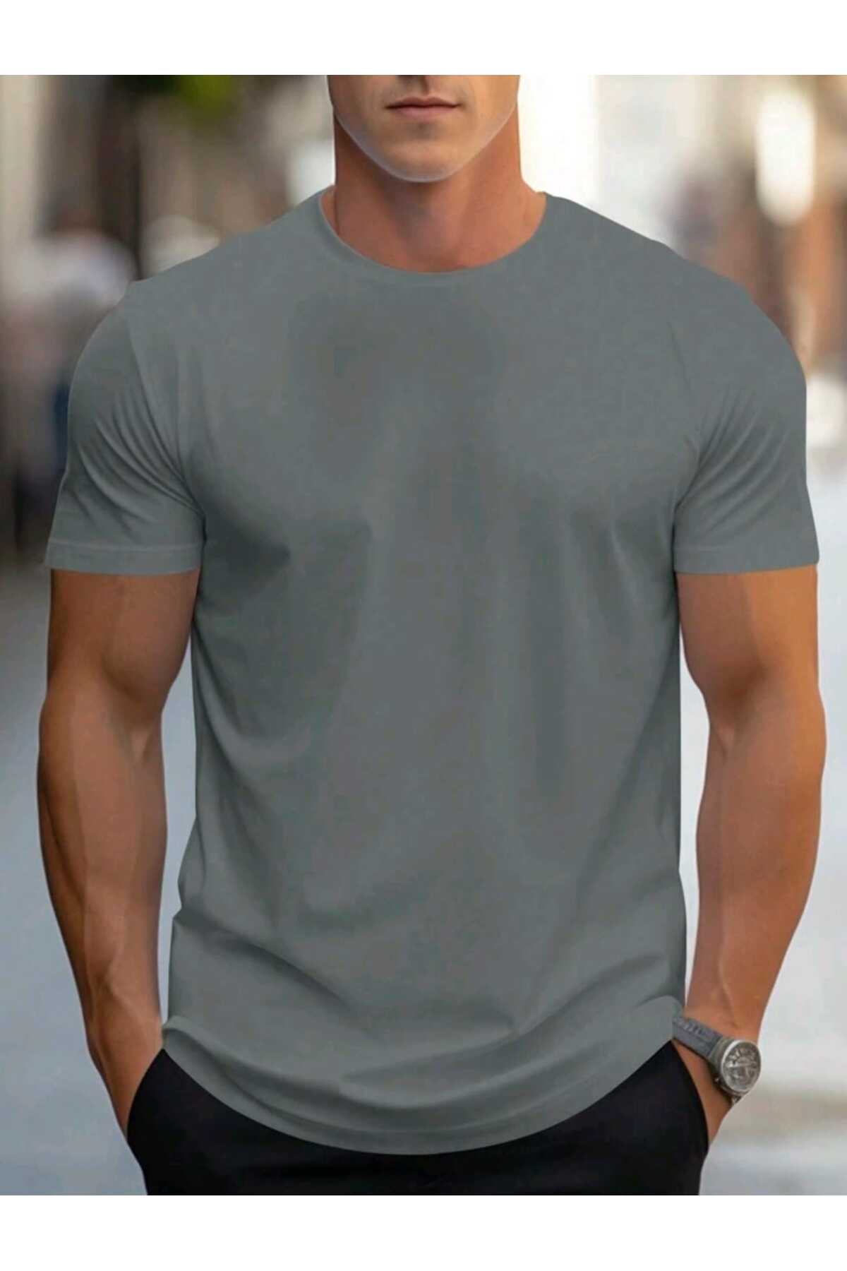 Erkek yazlık pamuklu Basic T-shirt Düz Model