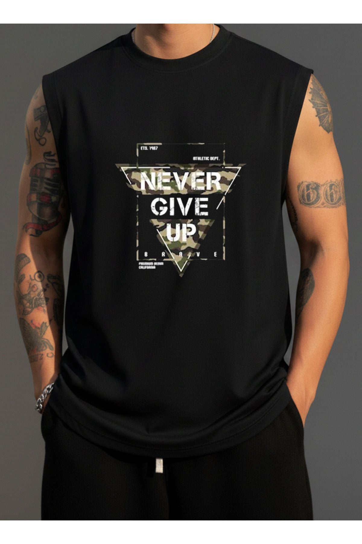 Erkek Sıfır Kol MİX Baskılı T-Shirt