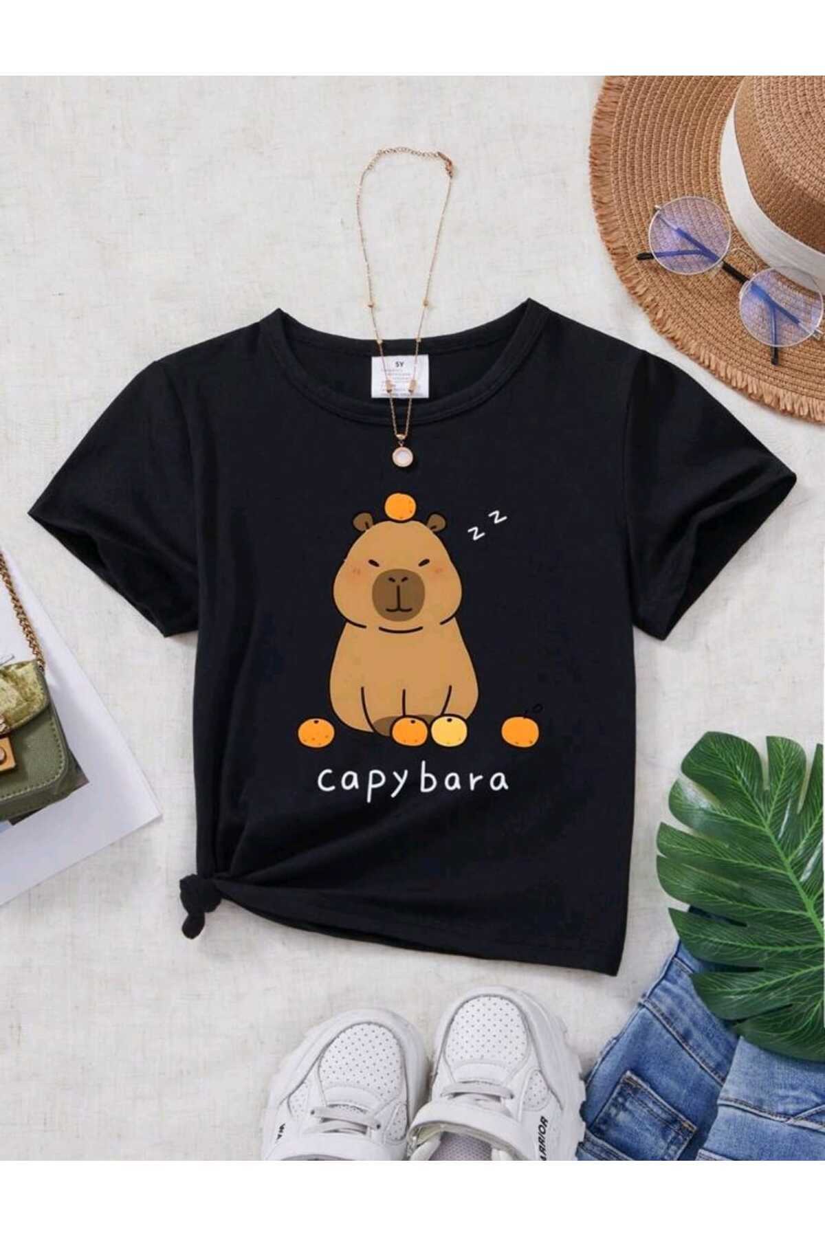 Çocuk CAPY BARA Baskılı Bisiklet Yaka Pamuklu T-shirt