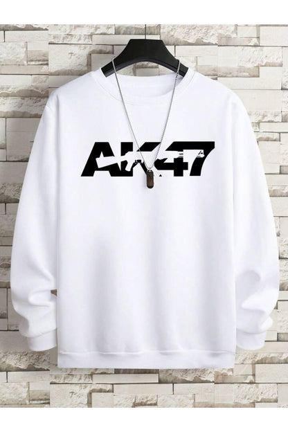 AK47 Baskılı Erkek Oversize Bisiklet Yaka Sweatshirt