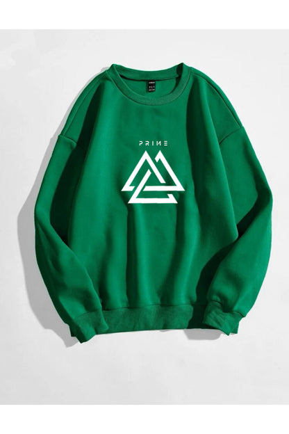 Prime Baskılı Bisiklet Yaka Sweatshirt