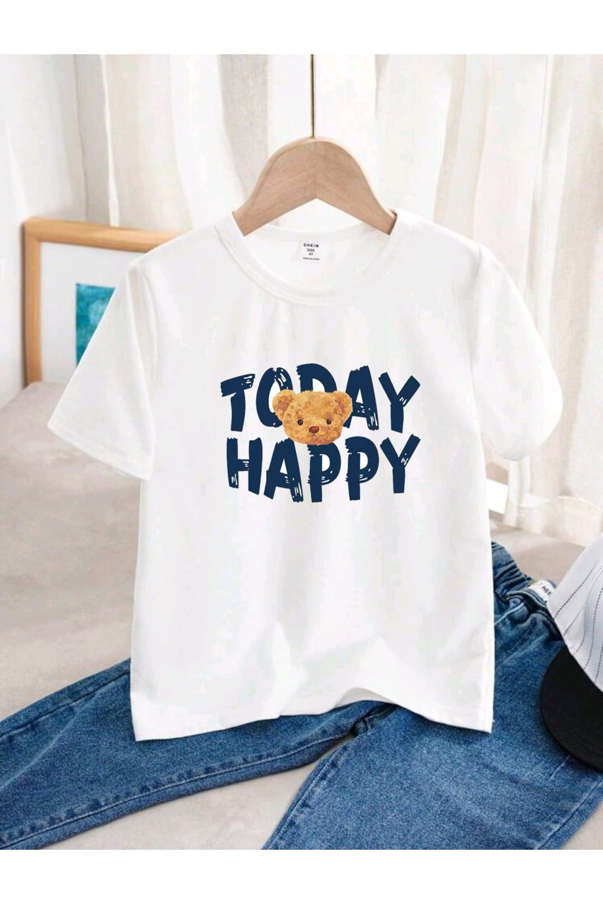 Çocuk Beyaz Tshirt Çeşitli Karışık MİX Baskılı Bisiklet Yaka Pamuklu T-shirt