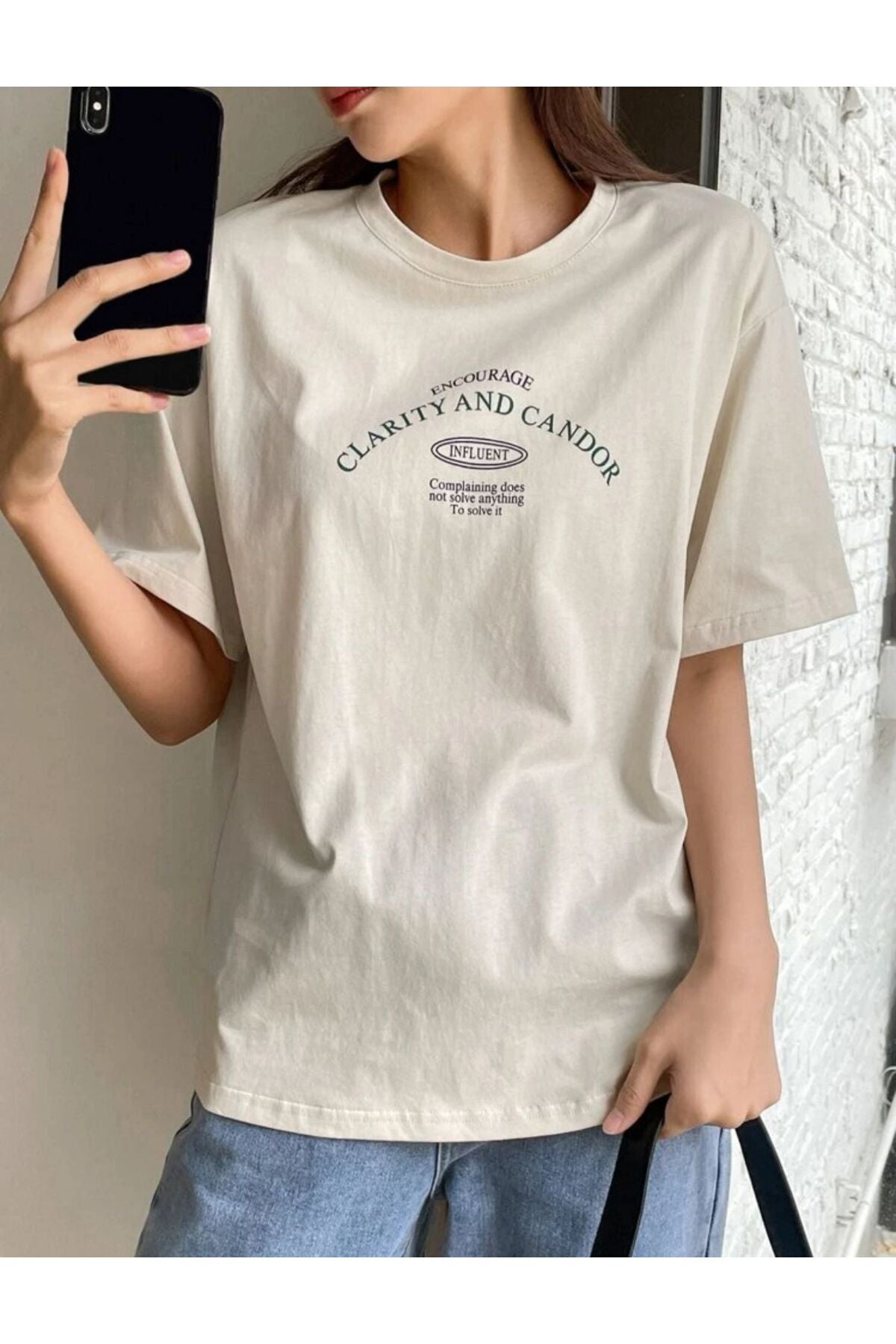 CLARITY Baskılı Oversize Pamuklu Tshirt