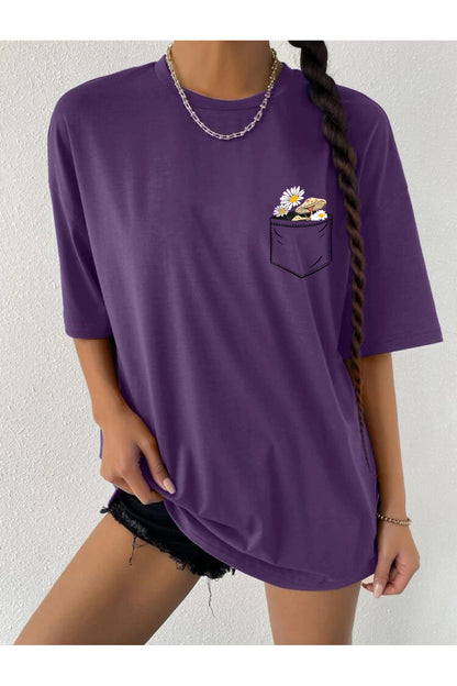 Çiçek Baskılı Unisex Oversize ( Geniş Kalıp ) Tshirt