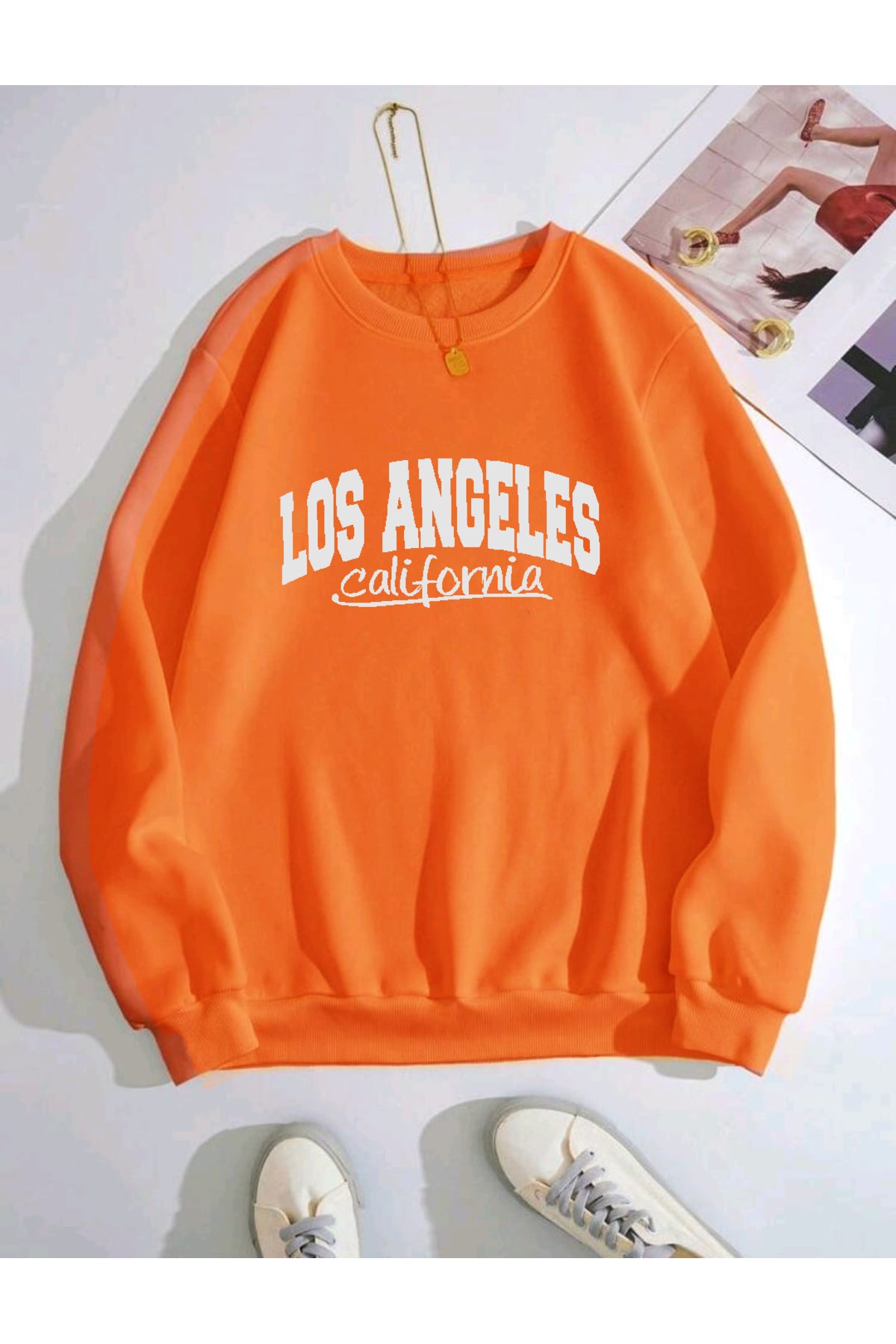 LOS ANGELES CALİFORNİA NEW Oversize Kalıp Bisiklet Yaka Sweatshirt