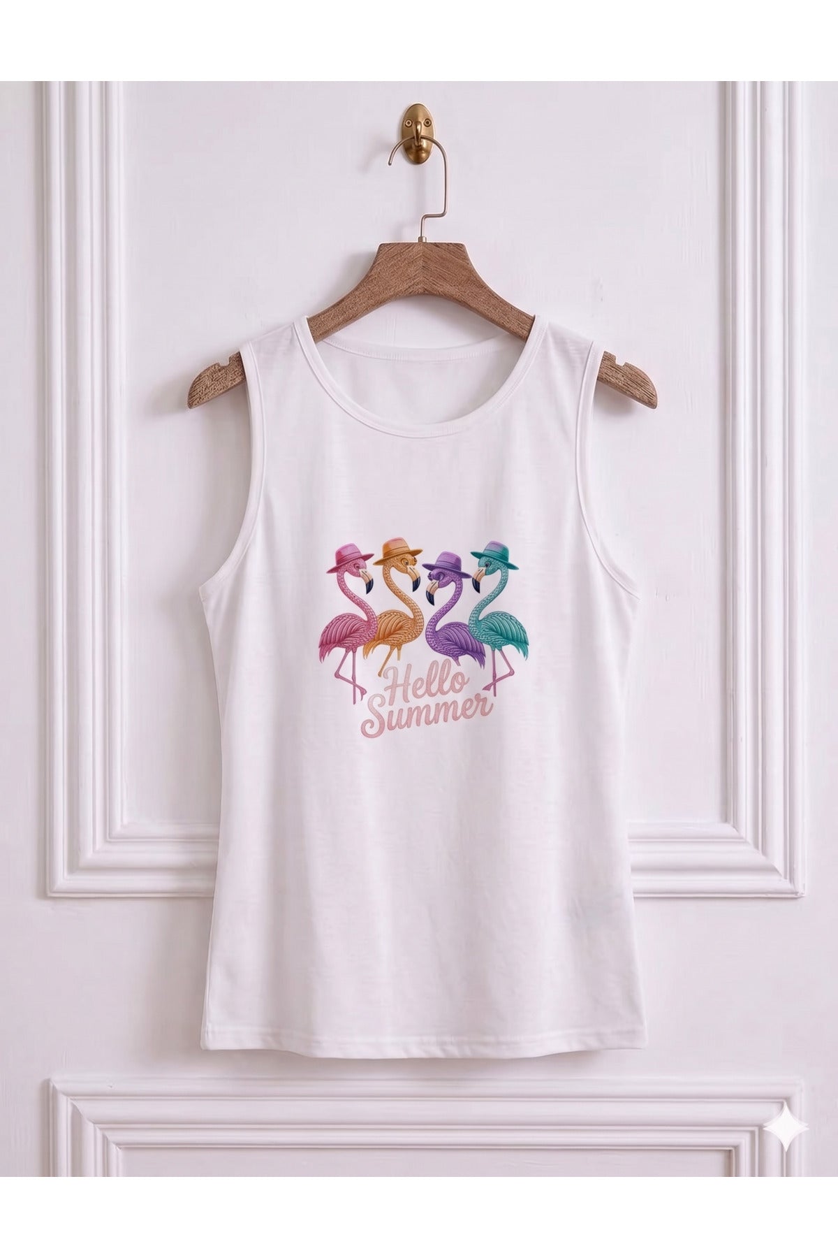 FLAMİNGO Baskılı Kadın (Omuzu Açık) Askılı Kolsuz Tshirt