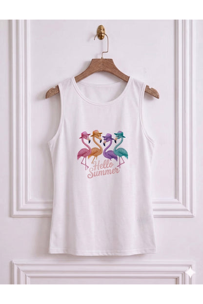 FLAMİNGO Baskılı Kadın (Omuzu Açık) Askılı Kolsuz Tshirt