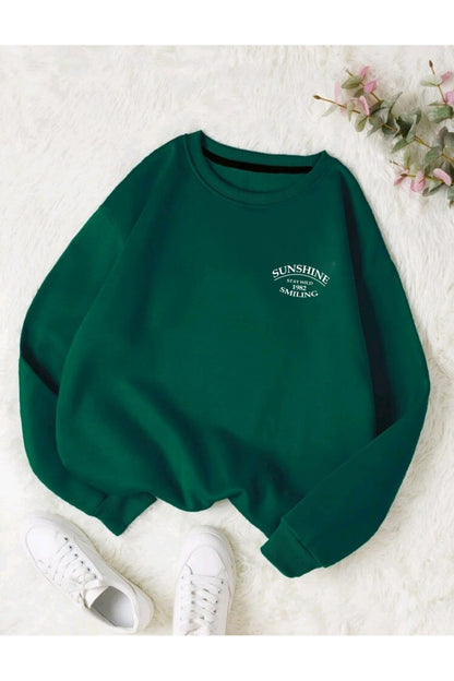 Sweatshirt Sunshine Baskılı Bisiklet Yaka