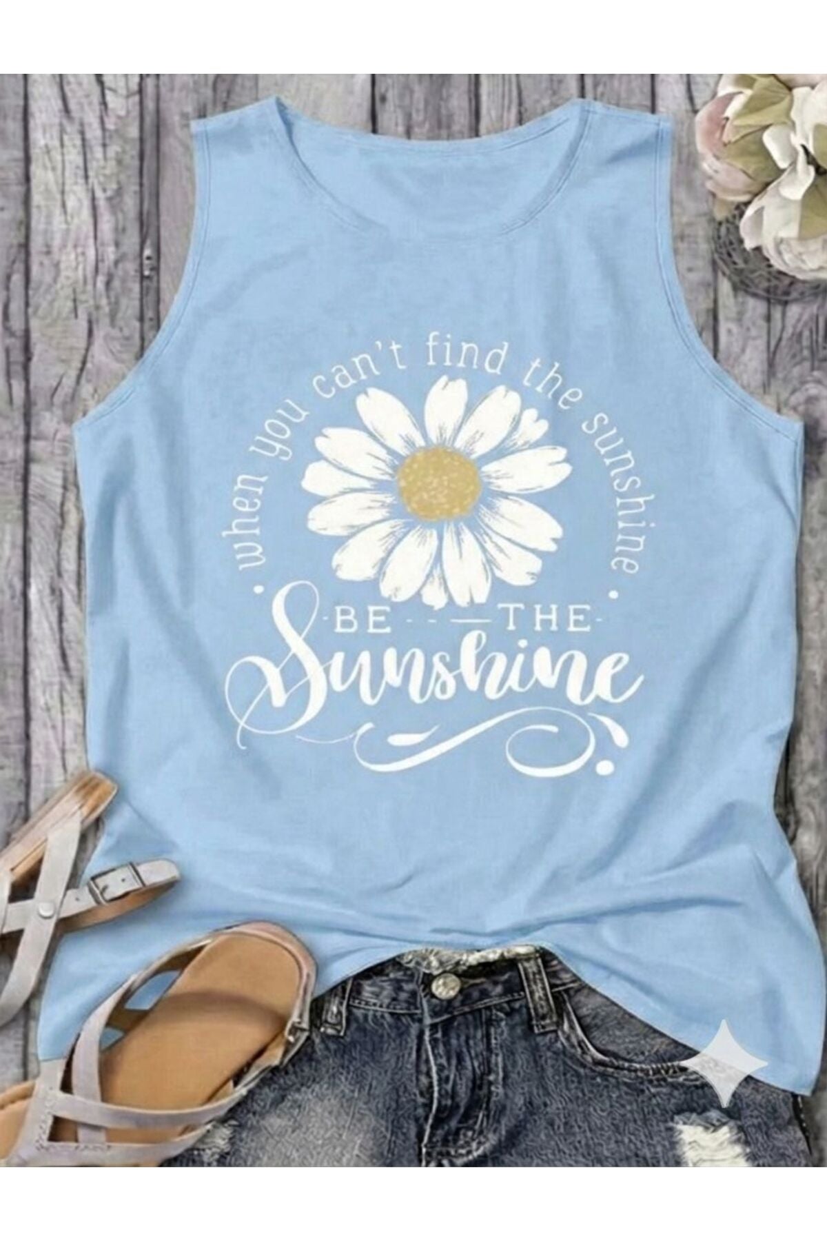 BE THE SUNSHİNE Kadın Pamuklu Kolsuz (Omuzu Açık) Yazlık T-shirt