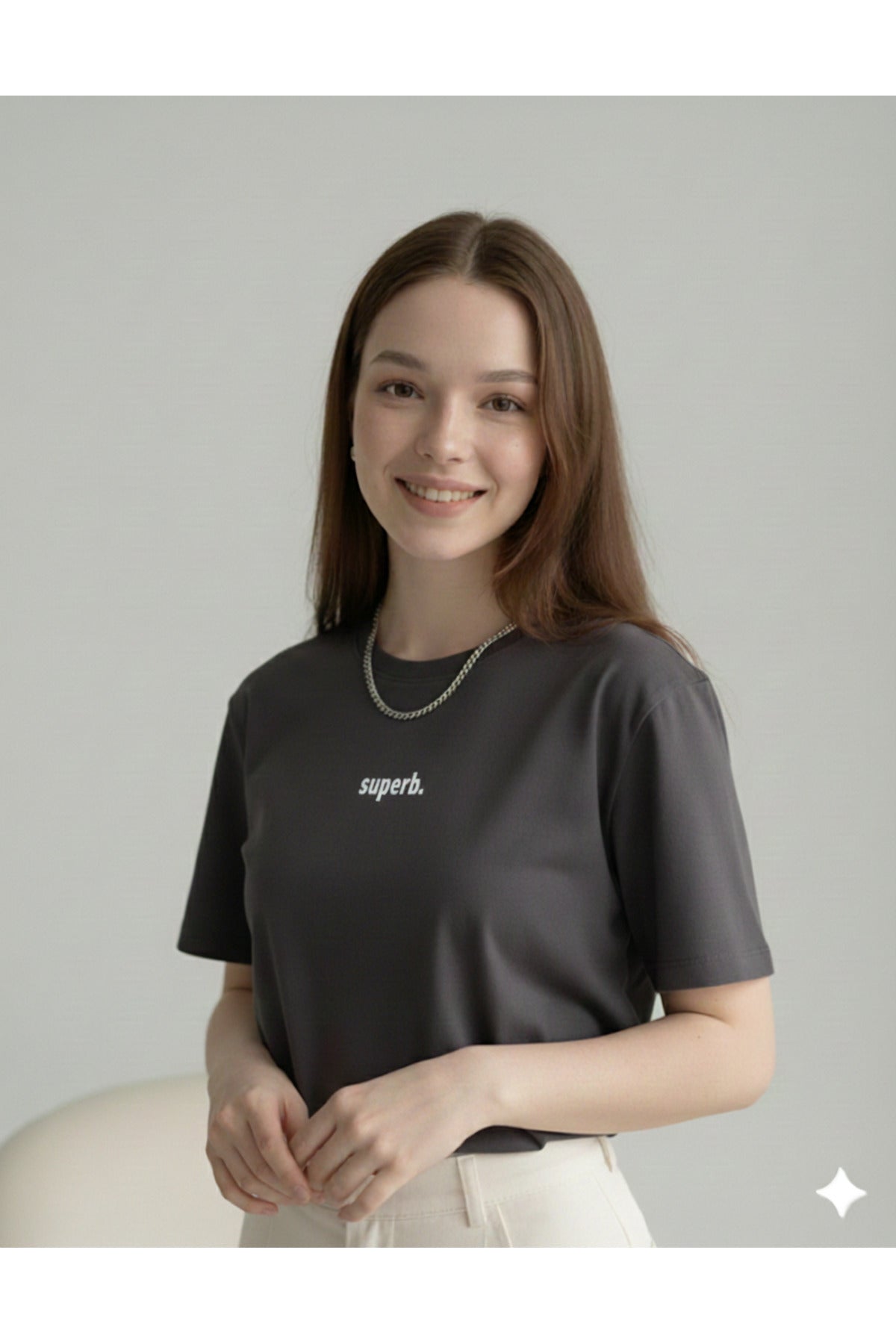 Superb. Baskılı ANTRASİT Bisiklet Yaka Pamuklu Kadın Regular Kalıp Tshirt