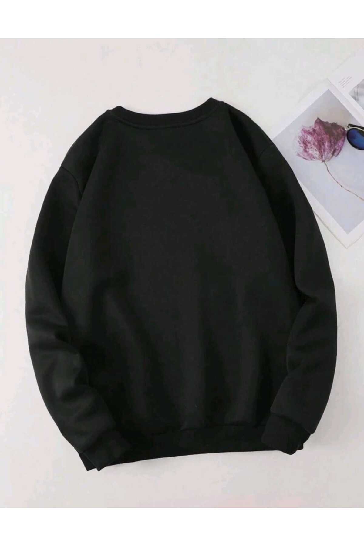 Sevimli Ayı Baskılı Bisiklet Yaka Oversize Pamuklu Sweatshirt ( GENİŞ KALIP )