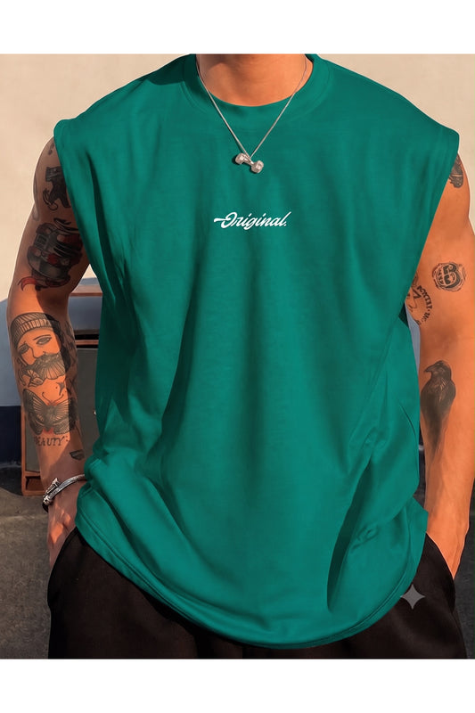 Original Kolsuz Atlet tshirt Erkek Sıfır Kol Baskısız Giyim Spor Giyim Oversize T-SHİRT