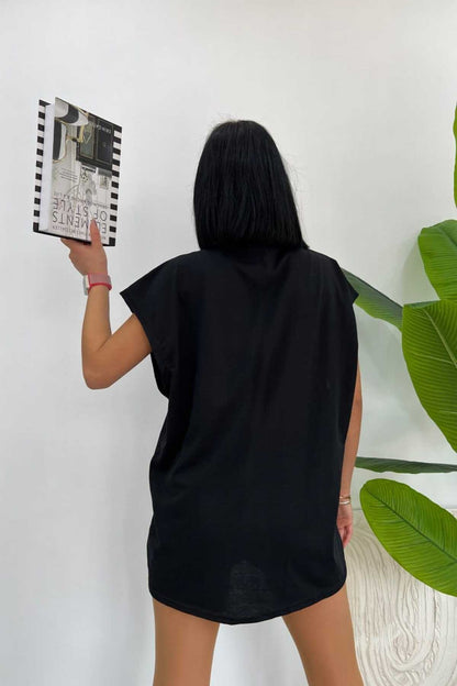 Düz Giy Çık Kadın Kolsuz Sıfır Kol Trend T-Shirt