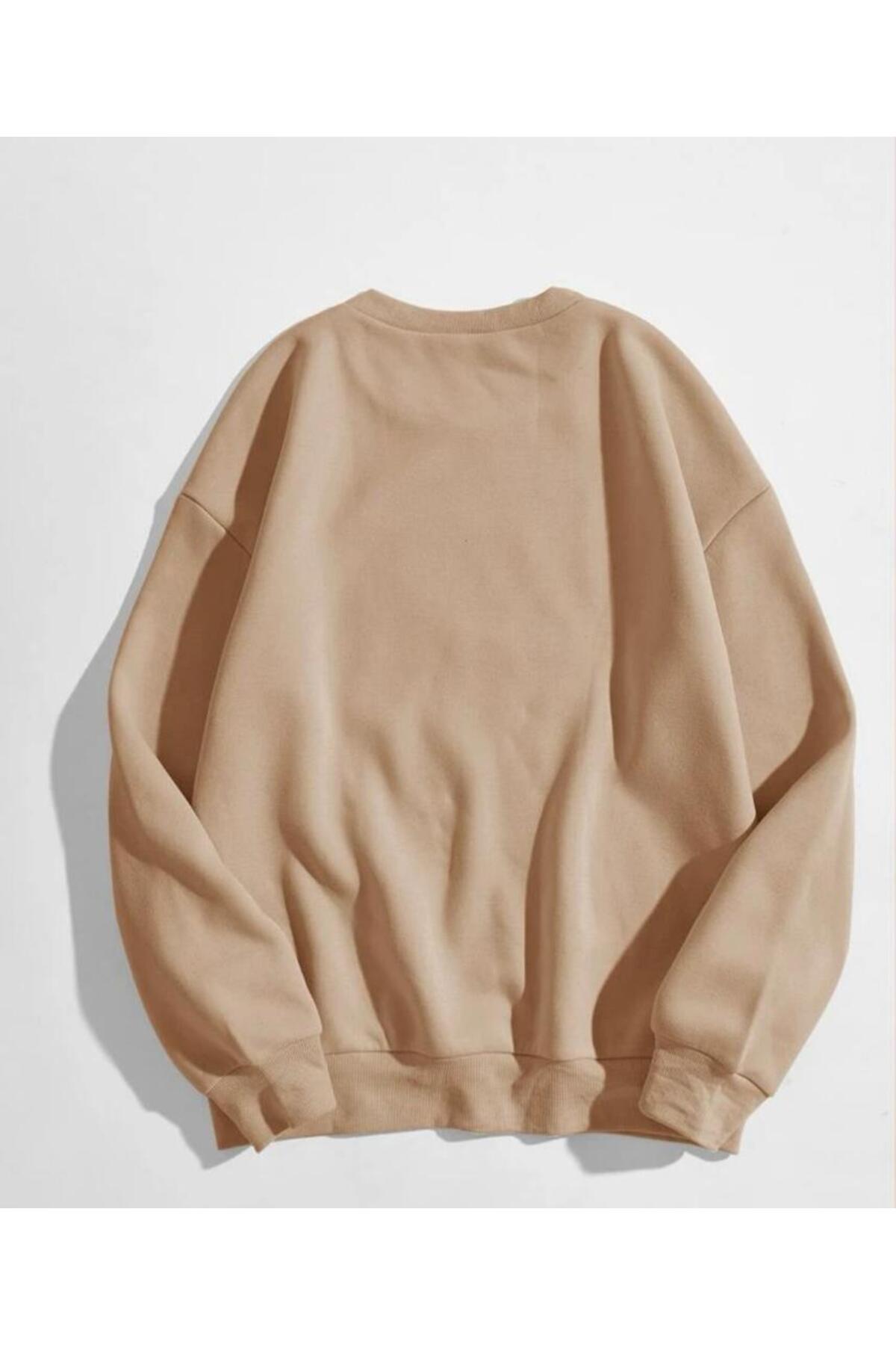 Bisiklet Yaka Sweatshirt Düz Baskısız ( Soft ) Geniş Kalıp