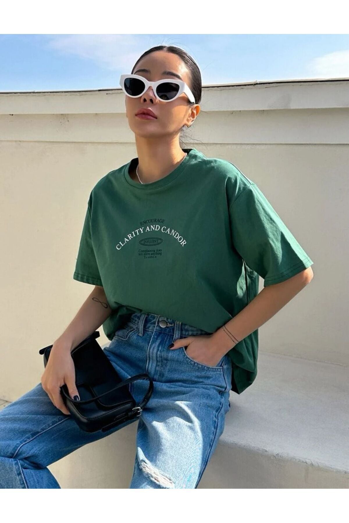 CLARITY Baskılı Oversize Pamuklu Tshirt