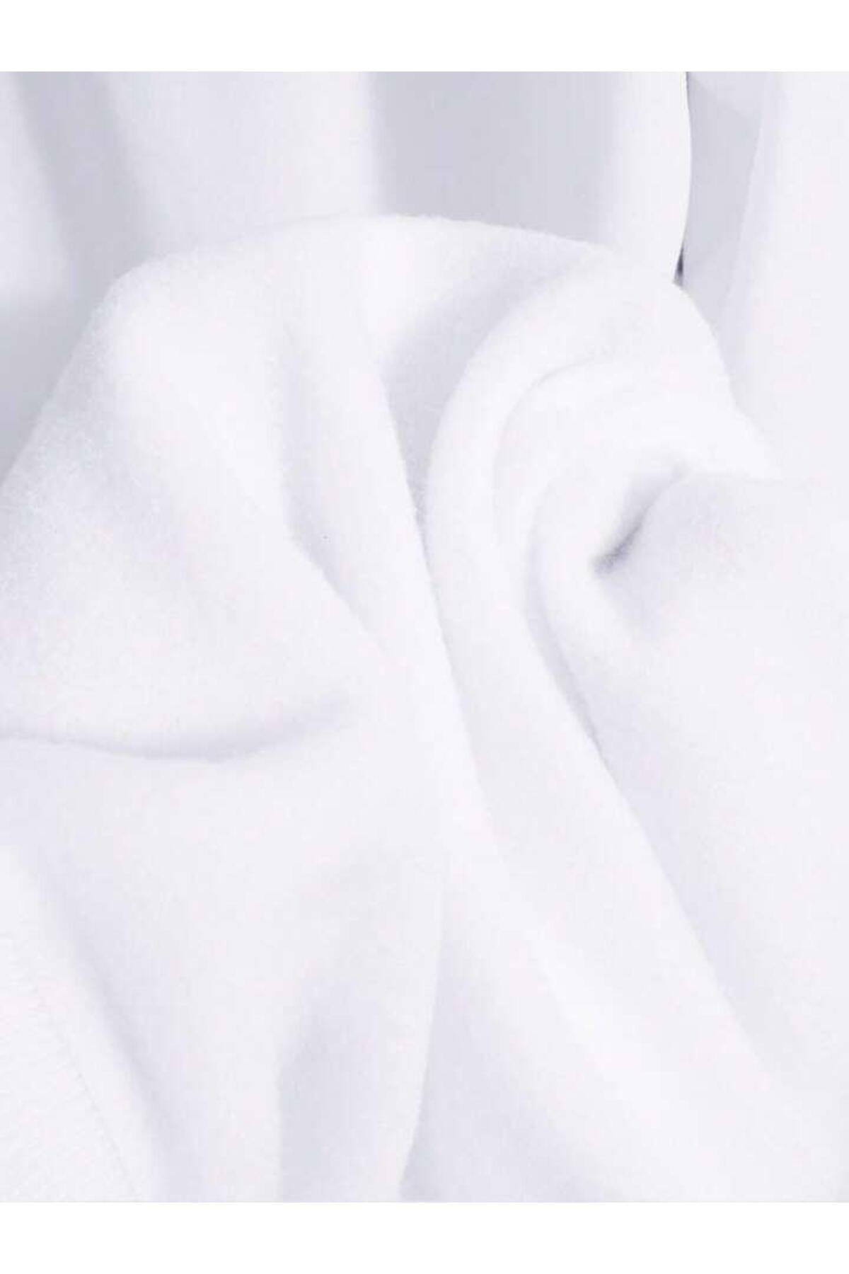 BEYAZ KARMA HOODIE PAMUKLU KAPÜŞONLU SWEATSHIRT