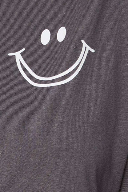 Gülümseme Baskılı Unisex Kısa Kol Bisiklet Yaka Tshirt