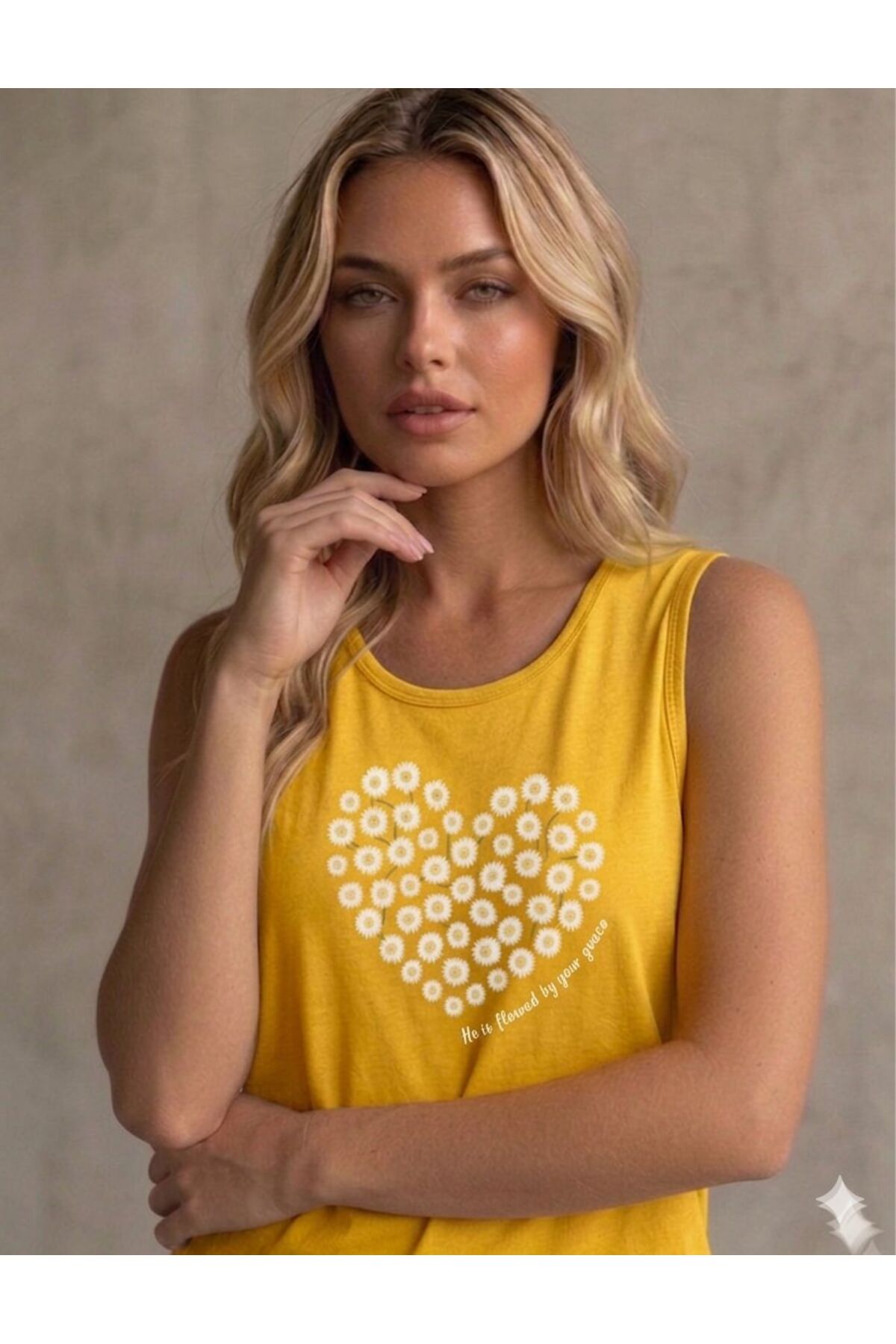 PAPATYA KALP Baskılı Kadın (Omuzu Açık) Slim Askılı Tshirt