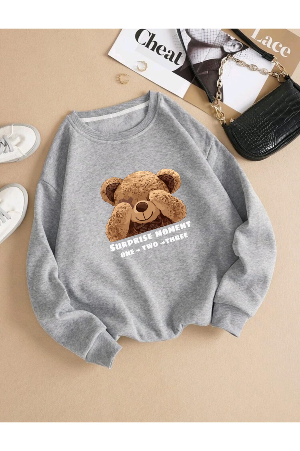 Moment Baskılı Bisiklet Yaka Sweatshirt Serisi
