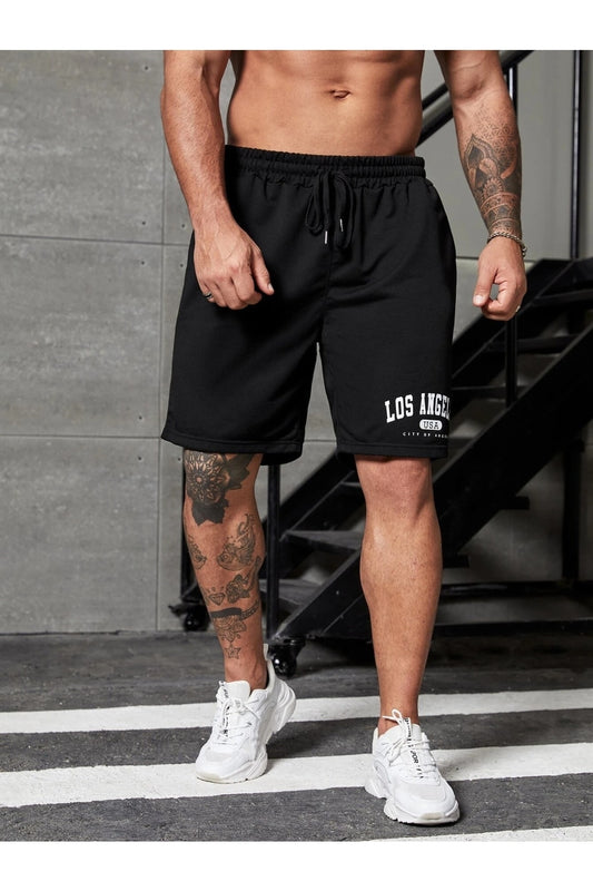 Unisex Siyah Los Angeles Baskılı Spor Şort
