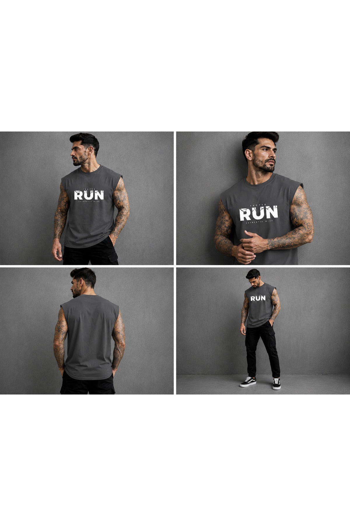 FASTER RUN Baskılı Erkek Sıfır Kol Atlet T-Shirt (%100 PAMUKLU)