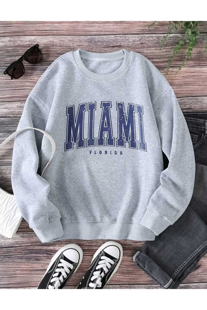 Miami Baskılı Bisiklet Yaka Sweatshirt
