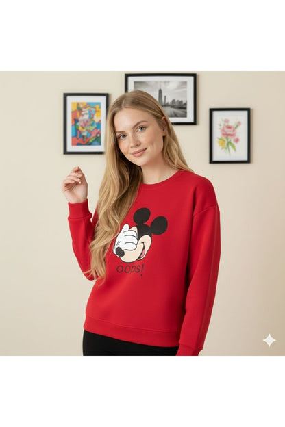 Oversize MICKY OOPS Bisiklet Yaka Sweatshirt